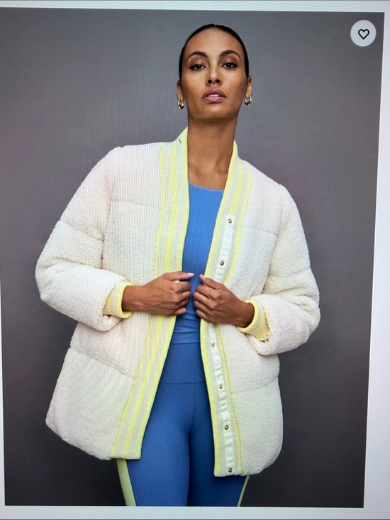 Carbon38 Jackets & Blazers - Carbon38 Cream Sherpa Puffer Jacket with Yellow Trim